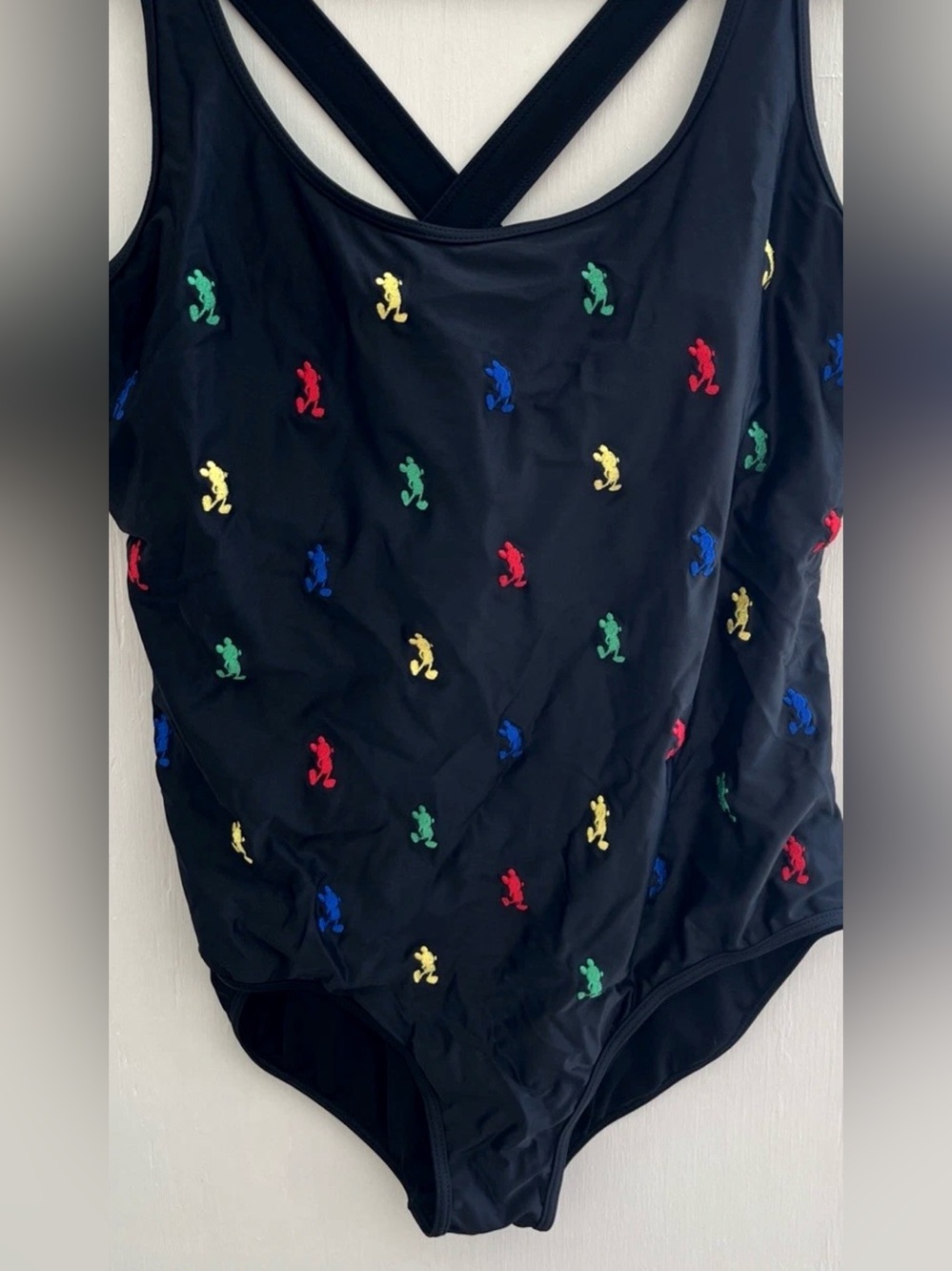 Disney Black Swimsuit with Colorful Embroidered Mickeys Logo